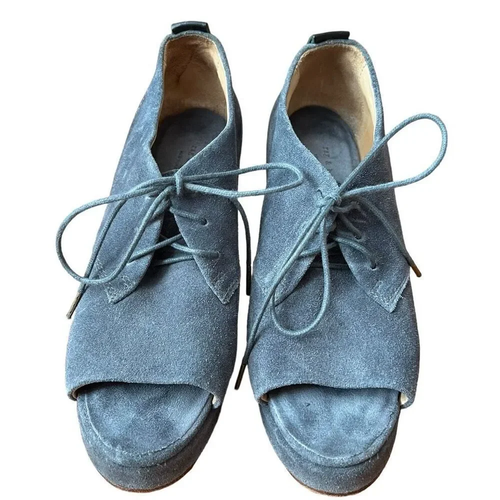 rag & bone Sahara Suede Open Toe Wedge Lace Up Heel Size 37 US 6.5